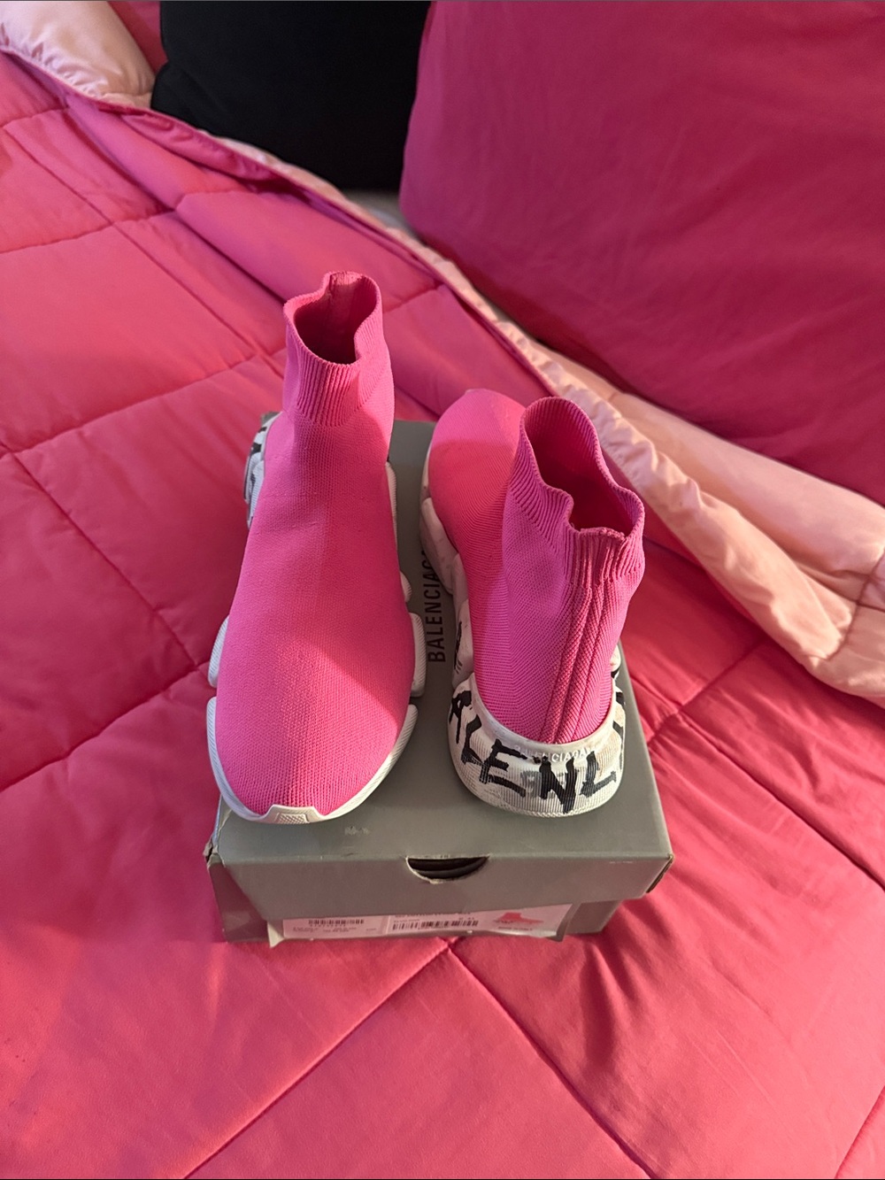 Balenciaga Pink Sock Sneakers with Graffiti-Style Sole